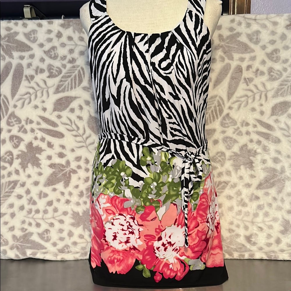 Y2K Cache zebra floral print belted mini dress size small